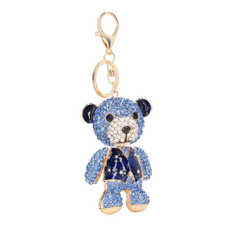 Bear Keychain Electroplate Long Bright Rhinestones Bear Keychain with Hook