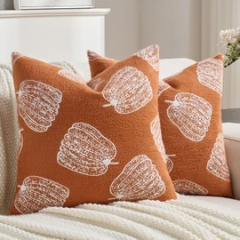 FUTEI Fall Pumpkins Throw Pillow Covers 18x18 Inch Set of 2,Soft Faux Cashmere Cushion Case for Autumn Thanksgiving Holiday Home Decorations