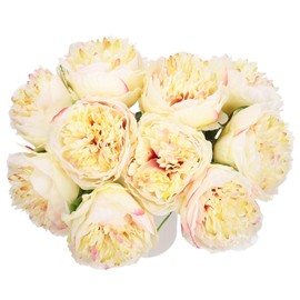 MECCANIXITY Artificial Flower Heads, Silk Peony Leaf Plants Hydrangea Champagne Color Faux Flowers for DIY Craft Wedding and Party Decoration Pack of 10