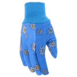 MUD Essential Women's PVC Dotted Palm And Daisy Printed Jersey Garden Glove, Extreme Comfort, Excellent Grip, Durable Wear, Blue, Medium/Large (M61001B-WML)