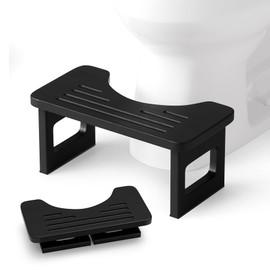 Bathway Squatting Potty Stool, Foldable Black Poop Stool, Bamboo Toilet Stool for Adult, Foot Step Stool Squat, Pooping Stools with Anti-Slip Strip for Bathroom, 6.8''