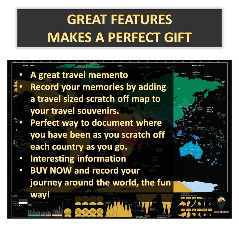Global Walkabout Scratch Off Map with colours background – Deluxe