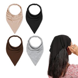 Kabwea 4 Pairs of Boho Women's Hair Bands, Triangle Headscarves, Chiffon Bandanas, Turban Hair Bands, Elastic Hair Scarf (Black, Grey, Khaki, Brown)