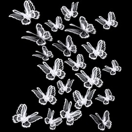 20 Pieces 2 Sizes Embroidery Sewing Iron-On Butterfly Patch Double Layers Butterfly Organza Patches Lace Butterfly Appliques for Wedding Dress Sewing Crafts