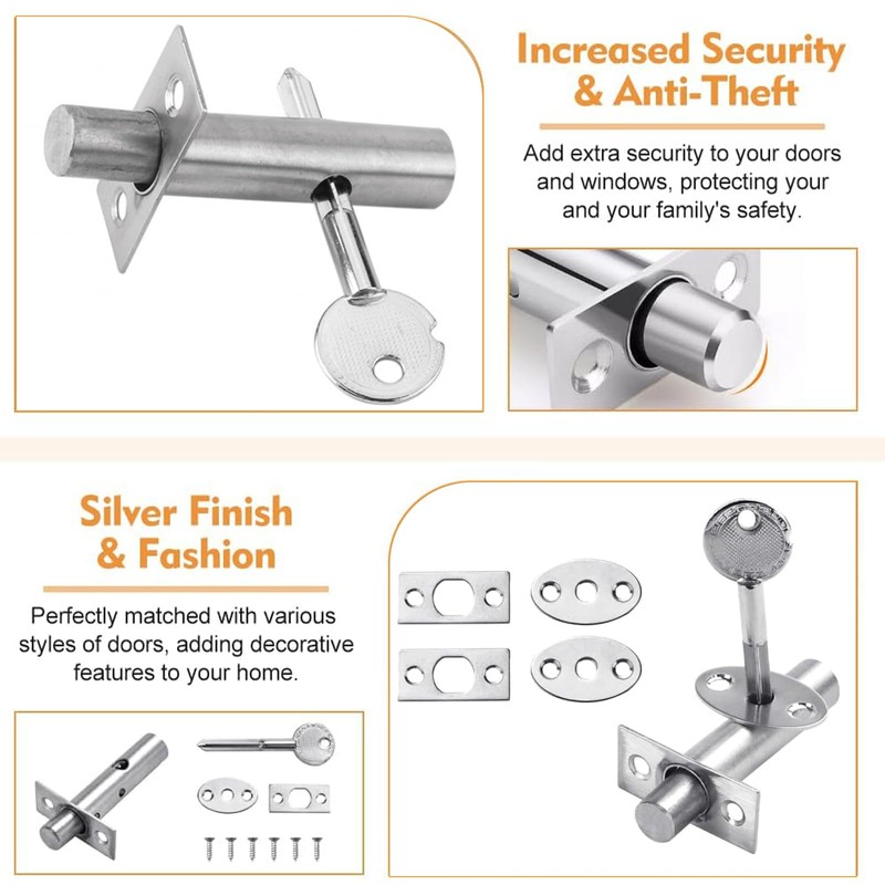 2 Pack Mortice Door Bolt with 2 Star Key, Internal