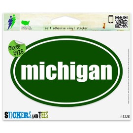 Michigan State Green Oval Vinyl Car Bumper Window Sticker 3" x 2"