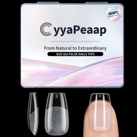 CyyaPeaap Short Coffin Nail Tips, 504Pcs Half Matte Gel Fake Nails, No File Half Matte Full Cover Clear Press on Nails for Nail Extension, Manicure, Home DIY, Salon, 12 Sizes, Acrylic Pre-Shaped Nails