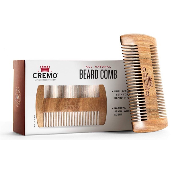 Cremo 100% Sandalwood Dual-Sided Beard Comb, Static Free And Won't Pull Or Snag Facial Hair