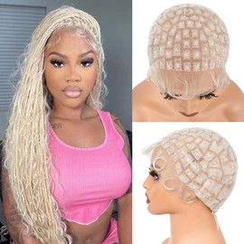Braided Wig Cap With Baby Hair Crochet Wig Cap For Crochet Braids Hair Glueless Double Full Hd Lace Wig Caps For Black Women(#613 Blonde,123 Sections)