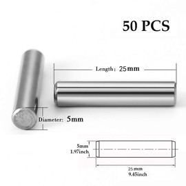 Yesallwas 50Pcs 5mm x 25mm Dowel Pin 304 Stainless Steel Shelf Support Pin Metal Fasten Elements Used On Precise Location (5mm x 25mm 50PCS)