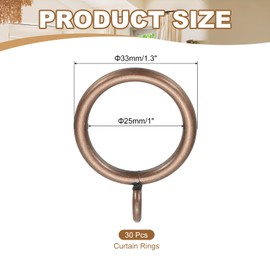 PATIKIL 1 Inch Inner Dia Curtain Rod Rings with Eyelets, 30 Pcs Metal Drapery Ring for Curtain Rods Hoop Pins, Copper Tone