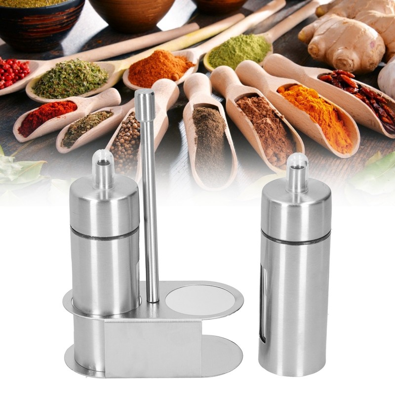 Stainless Steel Condiment Container Canister Set Seasoning Soy Bottle Kitchen