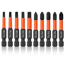 BAIDETS Pro Screwdriver Bit Set - Screwdriver Torx Bits Set of 10 (T10/T15/T20/T25/T30/PH1/PH2/PH3/PZ1/PZ2), 50 mm Length, Screwdriver Bit, 1/4 Inch Hex Shank, with Dispenser Box