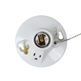 LUCKY STAR E26 Ceiling Type Switch Porcelain lampholder One-Piece Glazed Porcelain Outlet Box Mount, Incandescent Lampholder, Pull Chain, Top Wired, White（1） Pack