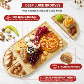 3 Pcs Magnetic Cheese Board Set, Bamboo Cutting Board Set, Wooden Chopping Board With Deep Juice Grooves, Large Cheese Platter, Magnetic Serving Board for Party, Wedding