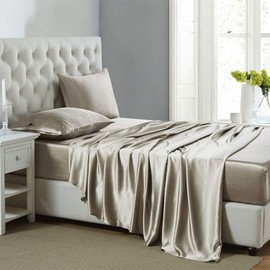 Silk Satin Sheets, 4-Piece Full Size Satin Bed Sheet Set with Deep Pockets, Cooling and Soft Hypoallergenic Satin Sheets Full - Taupe