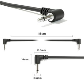 ExcelValley - 5-Pack - Right Angle Mono Modular Patch Cables - 3.5mm 1/8" Eurorack Synthesizer [Black | 30 cm - 11.81"]