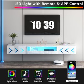 ANTISTA Floating TV Stand, 71" Floating Entertainment Center Wall Mounted,Floating Wall Mounted TV Shelf with Led Lights and Power Outlet,Modern High Gloss tv Cabinet Media Console with Storage