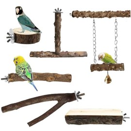 XICEN Bird Perches, 6pcs Natural Wood Birds Stand Branch, Bird Perch Chewing Stick Cage Accessories Parrot Climbing Standing Branches Paw Grinding Fork Sets for Parakeet Lovebirds Cockatiels
