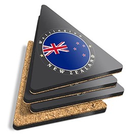 4 x Triangle Coasters - New Zealand Wellington Map Travel Cork Backed MDF Glossy Tea Coffee Accessory #5090