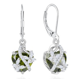 Vesitim Butterfly Earrings for Women 925 Sterling Silver Heart Earring Birthstone Jewelry, Sterling Silver, created peridot