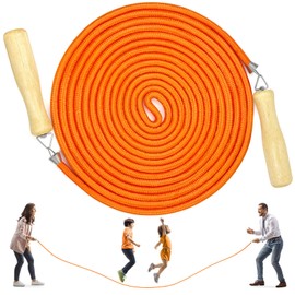 LeapBeast Long Skipping Rope, Multiplayer Rope, Skipping Rope with Wooden Handle for School, Sports, Outdoor Activities, Fitness & Training, 5 m/7 m/10 m (B Mod. - Orange, 5 m)