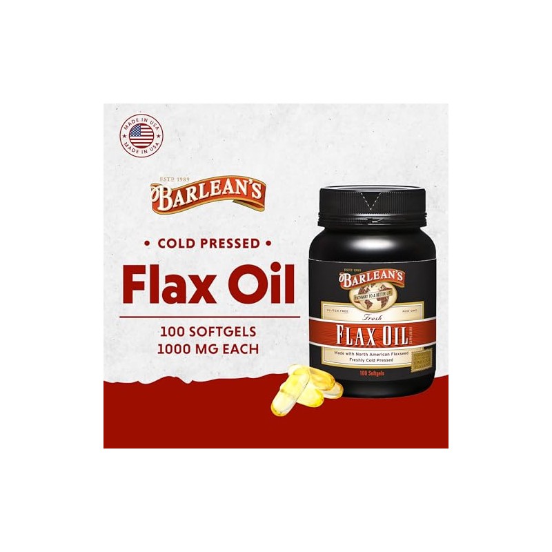 Barlean's Organic Oils Fresh Flax Oil Softgels, 100 Count Bottle