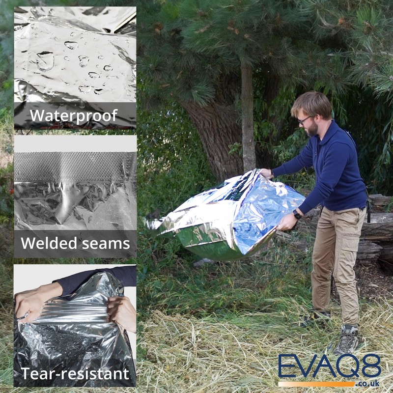 EVAQ8 Survival Bag Lightweight Thermal Double Layer Silver Bivy Bag.
