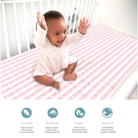 100% Organic Cotton Fitted Sheets for Standard Crib and Toddler Mattresses/Pads 28” x 52” and up to 6” Thick. Boys and Girls. Fits, Dream On Me, Lullaby, Safety 1st, Newton, and Other Brands.Girl