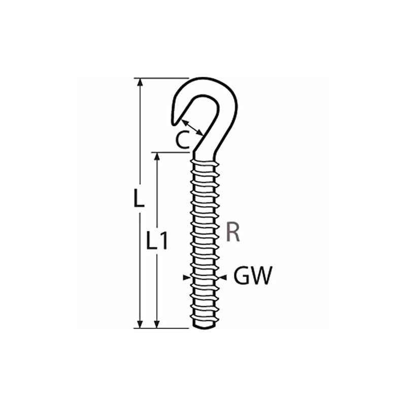 Hook screw with right-hand thread M20 made of stainless steel