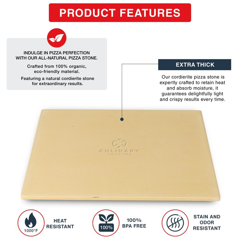 15 x 12 Inch Rectangular Cordierite Pizza Stone for Grill