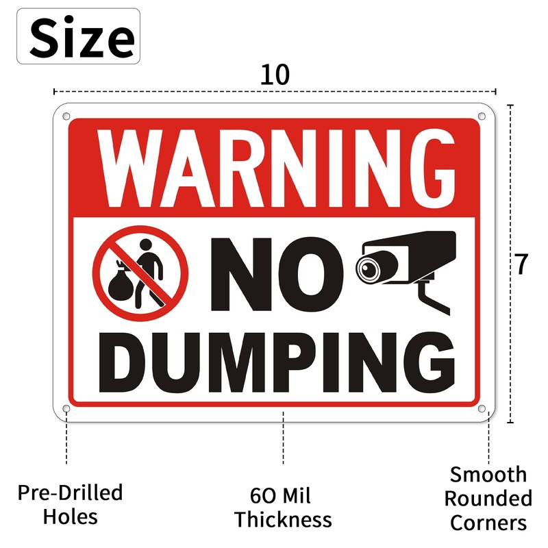 (4 Pack) No Dumping Signs with Symbol, 10 x 7