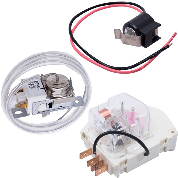 [New] 2198202 Cold Control Thermostat W10822278 Defrost Timer W10225581 Bimetal Thermostat Refrigerator Defrost Complete Kit Replacement by Blue Stars – Exact Fit for Whirlpool Kenmore Refrigerators