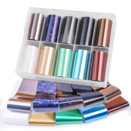 WOKOTO 10 Rolls Solid Metallic Color Nail Transfer Foils Sheets Nail Art Foils Stickers Holographic Nail Foil Sheet Adhesive Stickers Decals Starry Sky Nail Art Decoration Film (1.57inch×39.4inch)