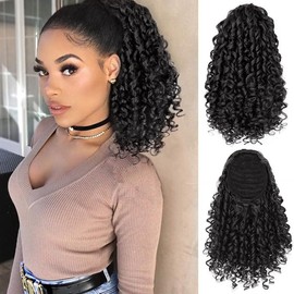 RPAEOY Hairpiece Hair Extensions Fine Frizz Synthetic DIY Hairpiece with Elastic Band Ponytail Hairpieces Clip In Extensions for Women and Girls Black