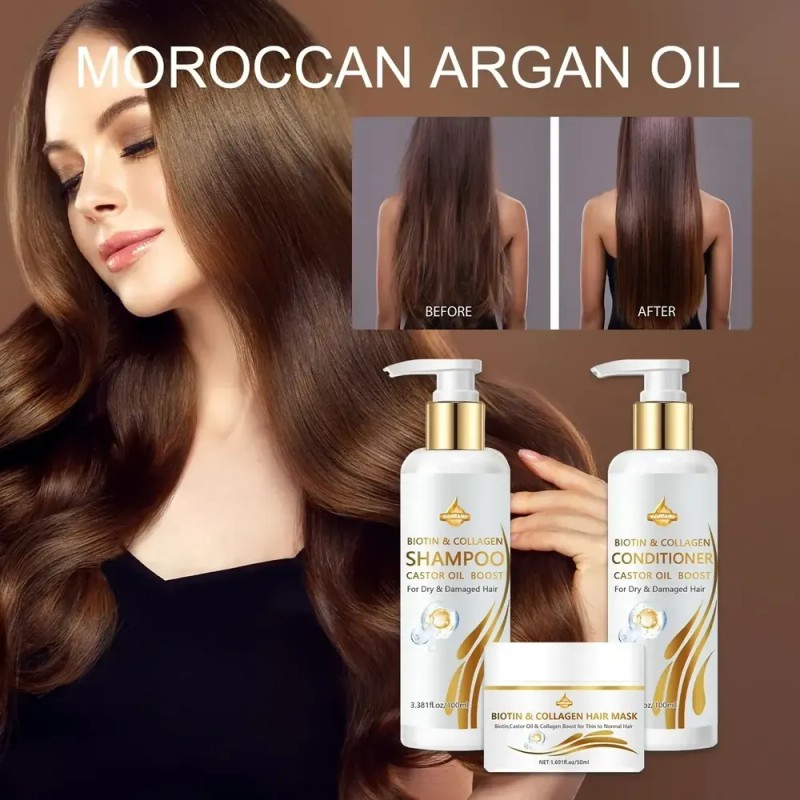 Kit Shampoo Acondicionador Y Mascarilla Biotina Colágeno