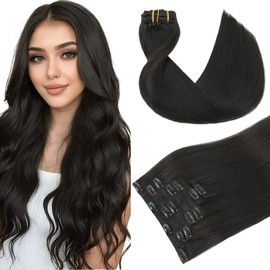 Youngsmile Hair Extensions for Women Real Human Hair Clip in Hair Extensions Natural Black Human Hair 22 Inch 120g 7pcs Invisible Natural Remy Real Human Hair Extensions (#1B-22inch)