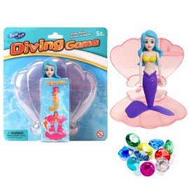 Mermaid Diving Toys for Swimming Pool,Purple Mermaid Diving Toys with Glitter Pink Shell & 10 Sinking Dive Gem,Swimming Pool Sinking Toy Kids Pool Toy,Princess Diving Games Training Girls Gifts