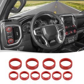 Voodonala for Silverado 2019 + Center Console Dash Switch Ring Cover Kits Compatible with Chevy Silverado 2019-2021(10pcs,Aluminum Alloy)