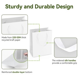 White Gift Bags With Handles 30 Pcs, 8x5x10 Inch Sturdy Kraft Paper Gift Bags, Bulk for Wedding, Party, Birthday, Business and Shopping, Medium Size