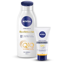 Kit Reafirmante Nivea Crema Corporal Reafirmante con Q10 para Piel Normal, 400ml  Crema para Manos Antiarrugas con Coenzima Q10 y Filtros UV, 75ml    