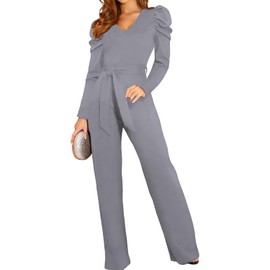 Coloody Women's Long Jumpsuit Elegant Summer Sleeveless Crew Neck Jumpsuit Trouser Suit Romper Wide Leg Playsuit, V-grey