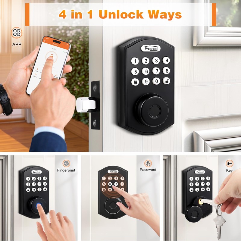 Probrico Fingerprint Smart Door Lock, Electronic Keypad Deadbolt Lock, Keyless