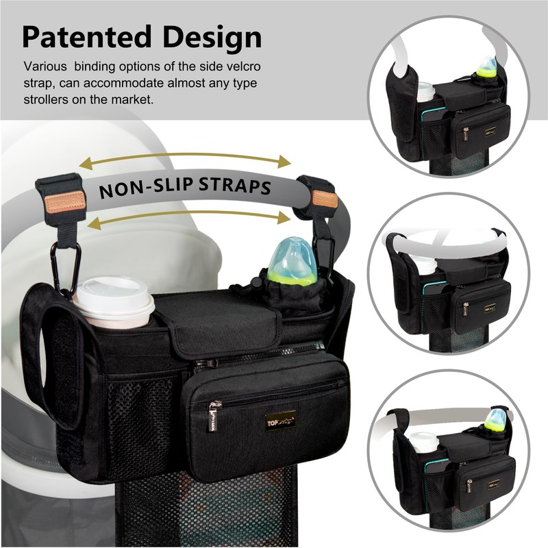 TOPDesign Universal Baby Stroller Organizer, Stroller Caddy with Detachable Mesh