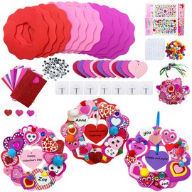 Valentine's Day Foam Heart Craft Kits Valentine Heart Ornaments Decorations 12 Sets Hearts Wreath DIY Crafts Kit Assorted Heart Foam Stickers Pom-poms Googly Eyes for Gift Exchange Activities