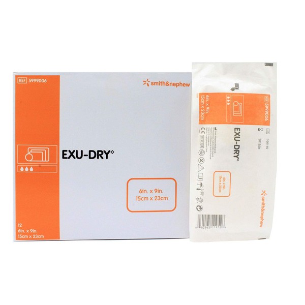 Smith And Nephew Exu Dry Wound Dressing 6" X 9" Smaller Wounds Permiable Non Occlusive - Box of 12