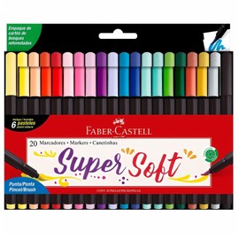 Faber-Castell Marcadores Supersoft Punta Pincel con 20 plumones de diferentes colores y todos con tipo de punta pincel, utilizan tinta de alta calidad que resiste la luz y a la decoloración