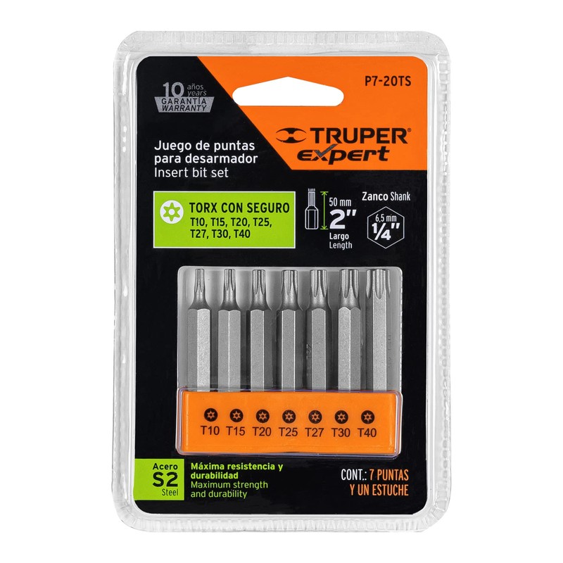 Truper P7-20TS, Punta para desarmador, Torx con seguro, largo 2",