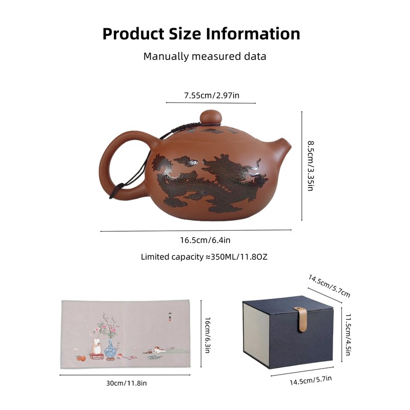 Color-Changing Yixing Clay Teapot，11Oz Chinese Dragon Phoenix Purple Clay Tea
