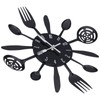 Black Kitchen Wall Clock Removable Modern Cutlery Kitchen Spoon Fork